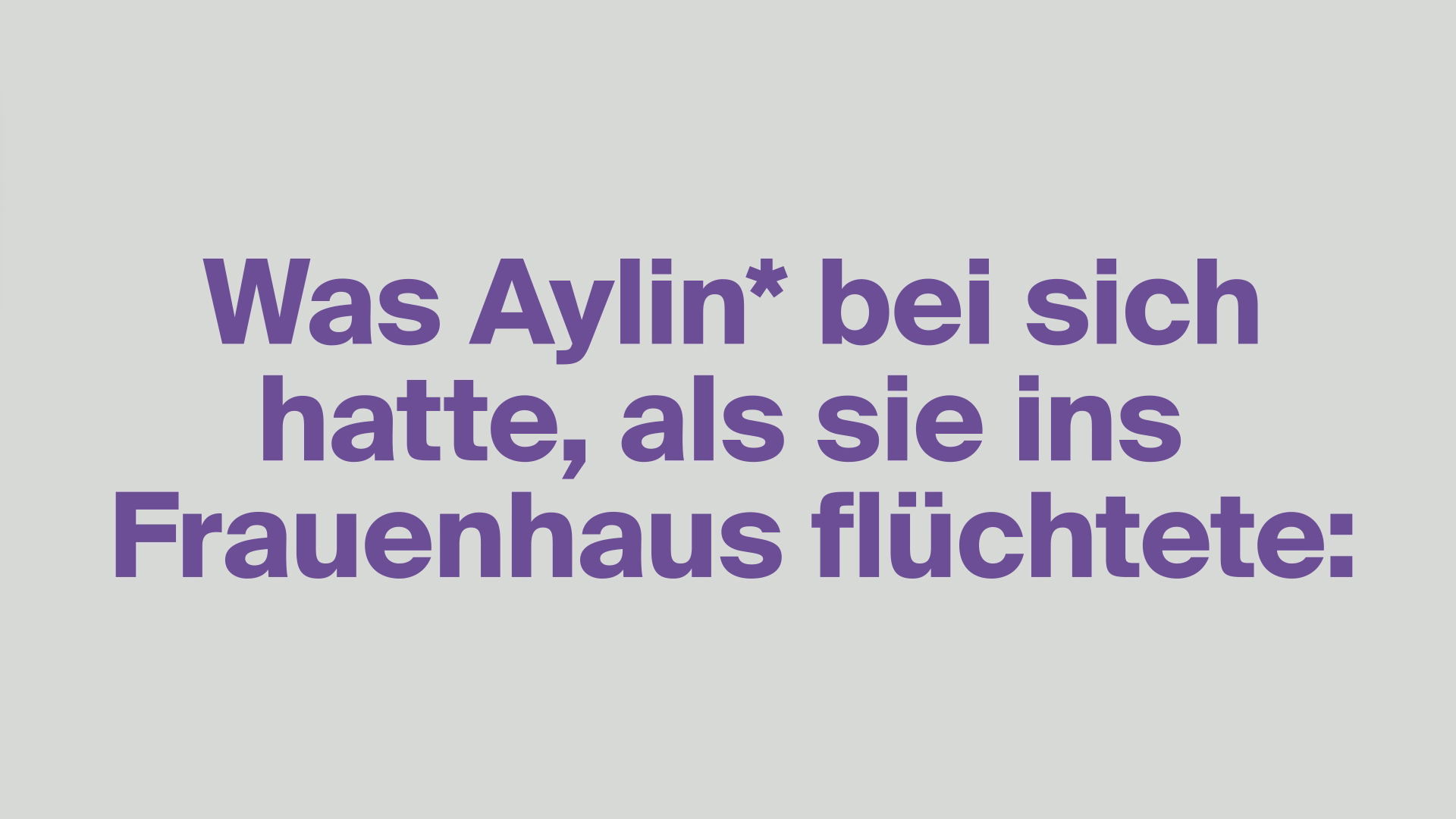 Picture with the text "Was Aylin* bei sich hatte, als sie ins Frauenhaus fluchtete"